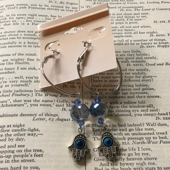 Hamsa Evil Eye Protection Crystal Faceted Earrings - Picture 6 of 6